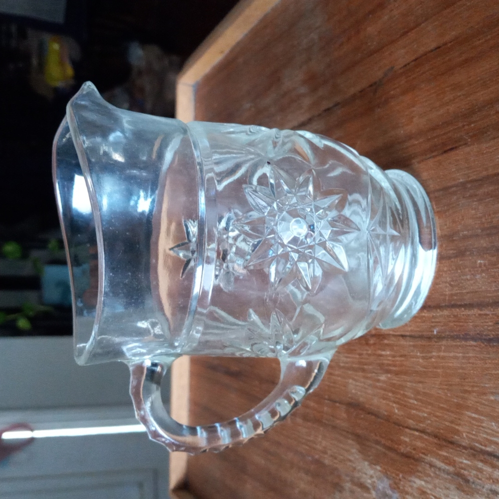Vtg Depression glass mini pitcher.